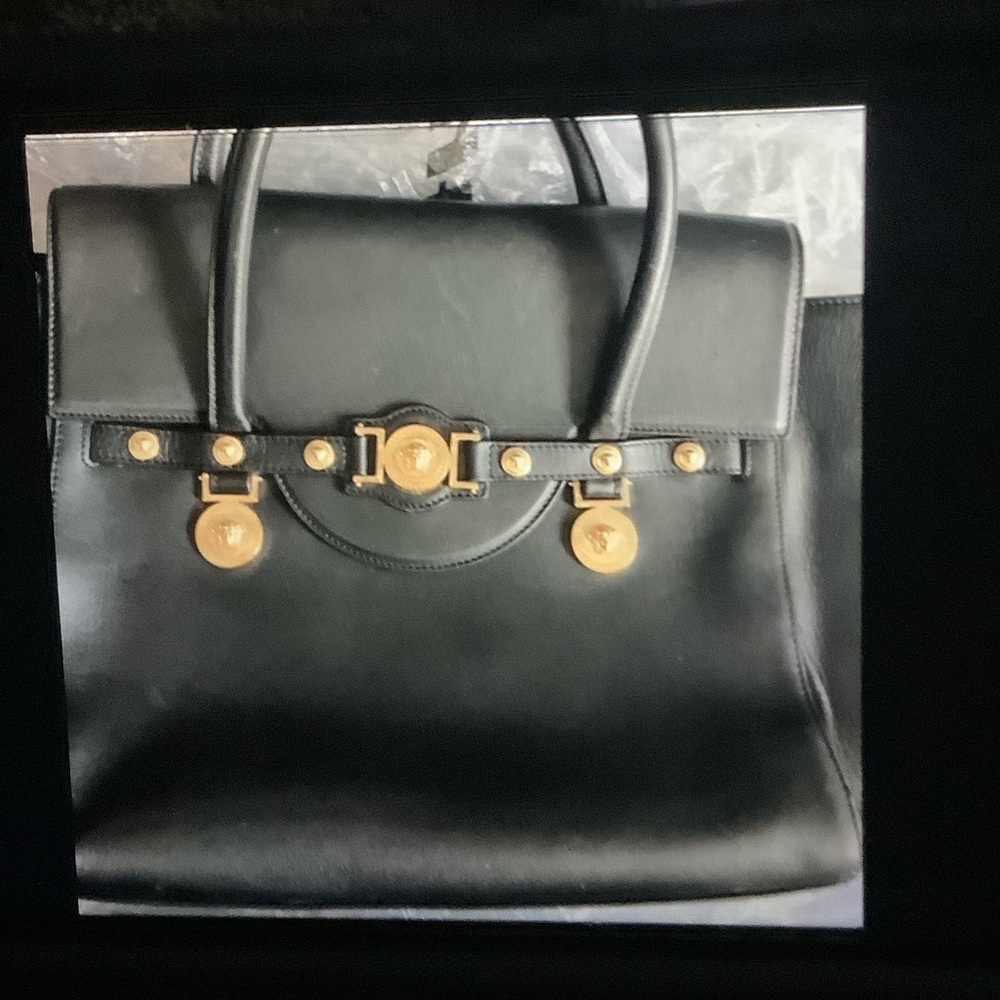 Versace Black Satchel with Gold Details selling as it is